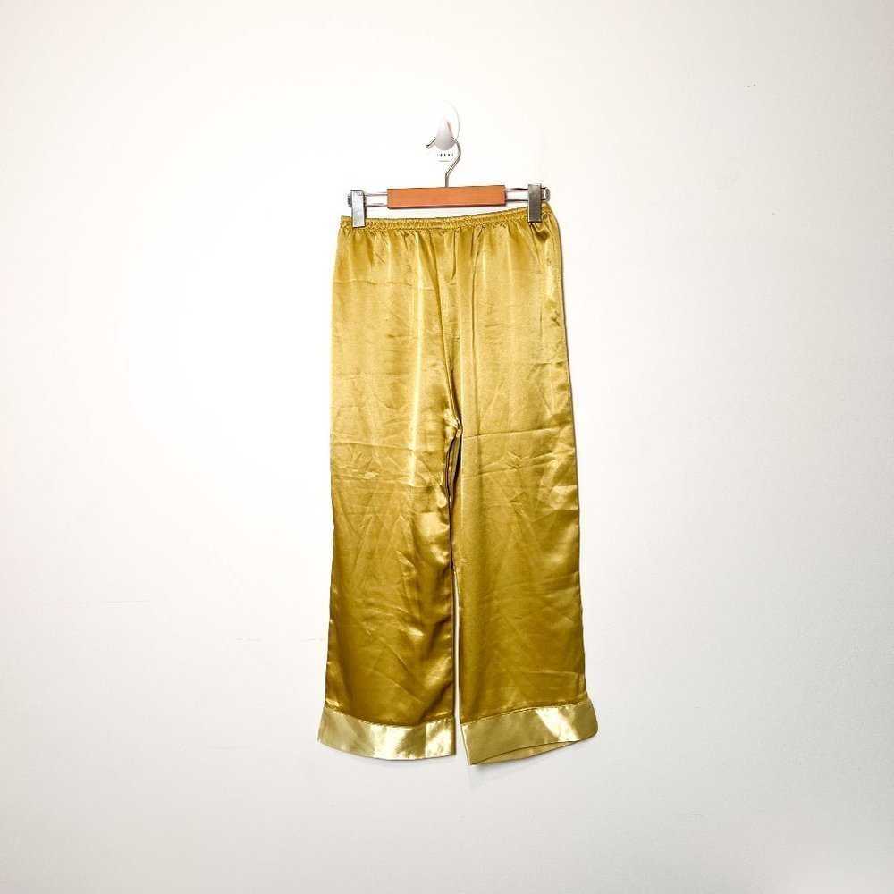 Vintage Green Satin Wide Leg Ankle Pants
